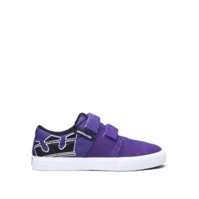 Kids Supra Low Top Shoes STACKS II VULC VELCRO Purple/Black/white | AU-65148